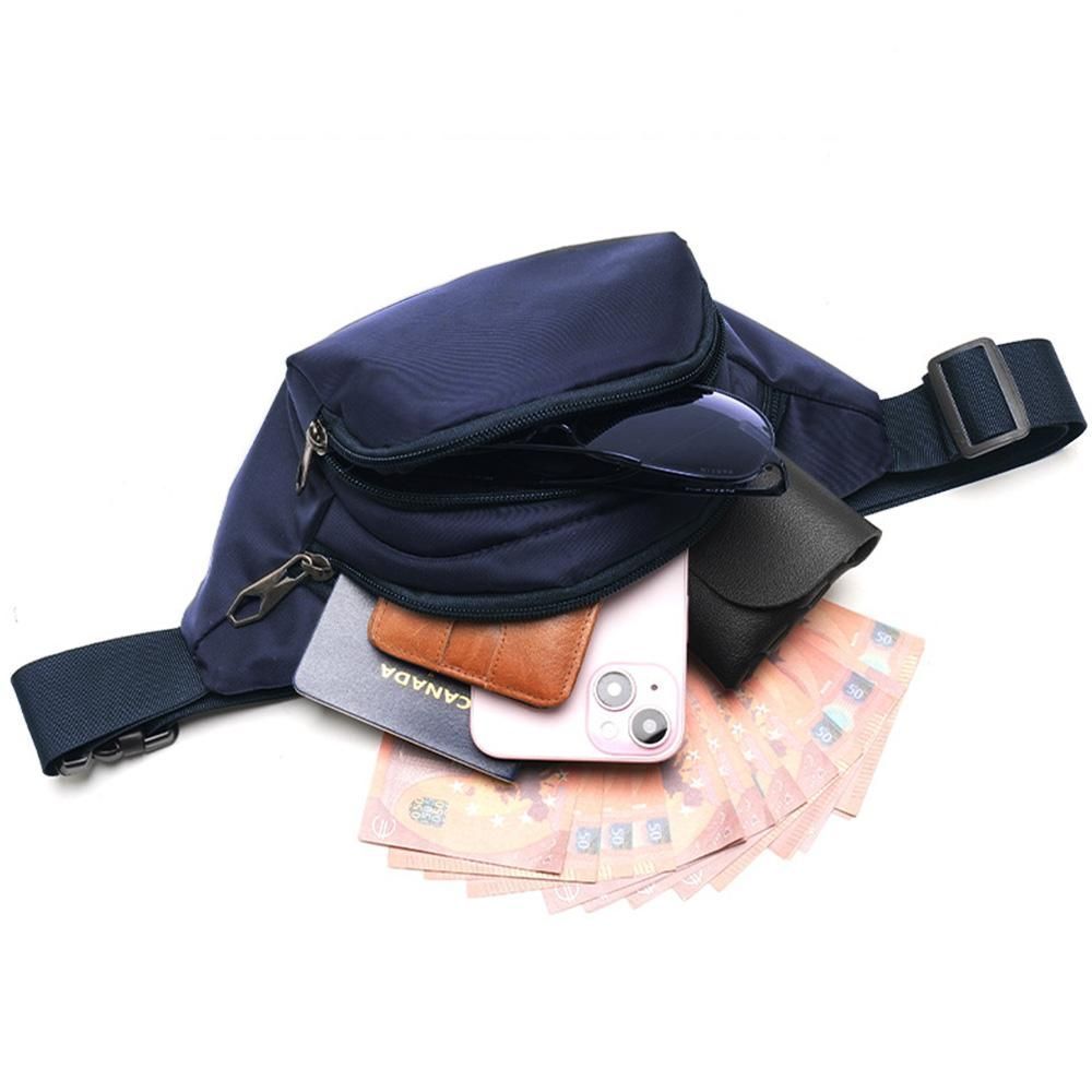 Waist Bag With 3 Zipper Pockets Crossbody Bag Unisex Large Fanny Pack For Travel Holiday - Dark Blue