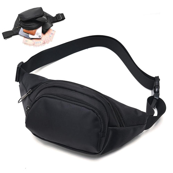 Crossbody, Waist Bag with 3 Zipper Pockets for Travel, Outdoor - Black