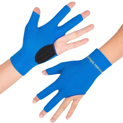 1 Pair Three Finger Billiards Gloves For Left Hand Pool And Snooker - Blue
