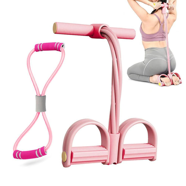 6 Tube Pedal Ankle Puller Fitness Exercise Rope with 8 Shape Resistance Band - Pink
