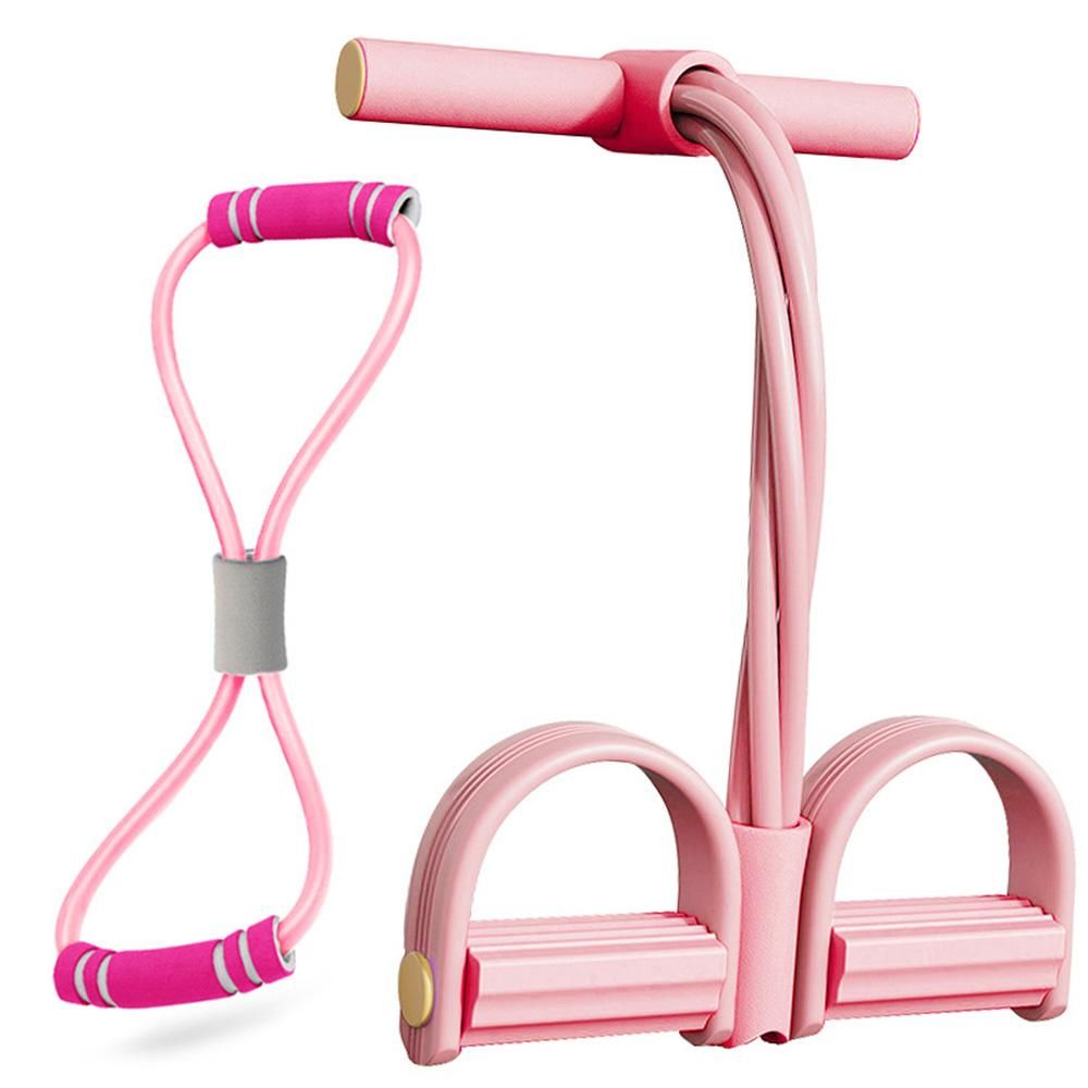 6 Tube Pedal Ankle Puller Fitness Exercise Rope with 8 Shape Resistance Band - Pink