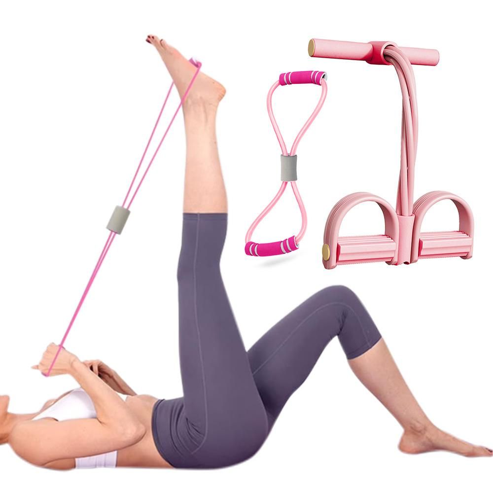 6 Tube Pedal Ankle Puller Fitness Exercise Rope with 8 Shape Resistance Band - Pink