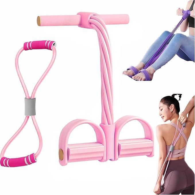 6 Tube Pedal Ankle Puller Fitness Exercise Rope with 8 Shape Resistance Band - Pink
