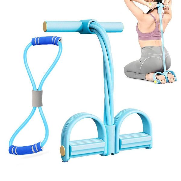 6 Tube Pedal Ankle Puller Fitness Exercise Rope with 8 Shape Resistance Band - Blue