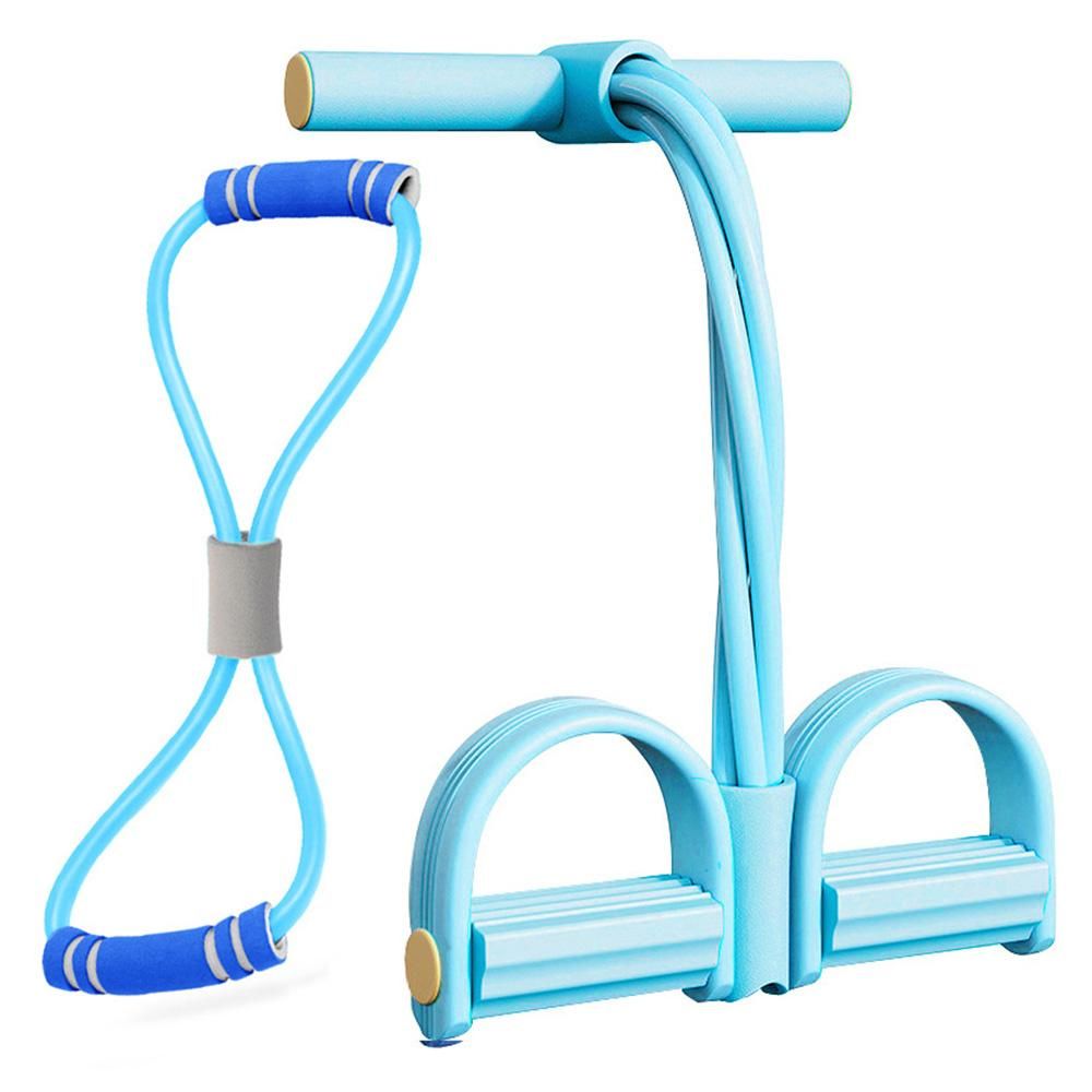 6 Tube Pedal Ankle Puller Fitness Exercise Rope with 8 Shape Resistance Band - Blue