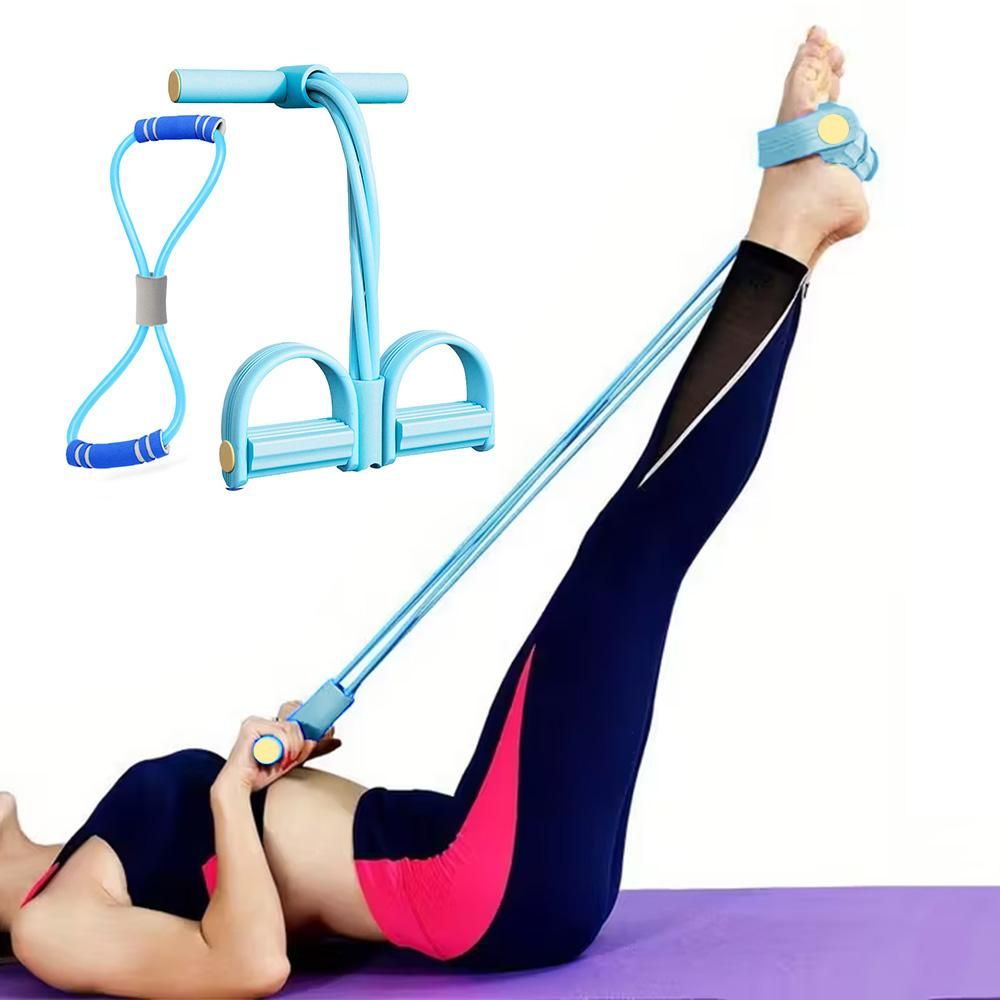 6 Tube Pedal Ankle Puller Fitness Exercise Rope with 8 Shape Resistance Band - Blue