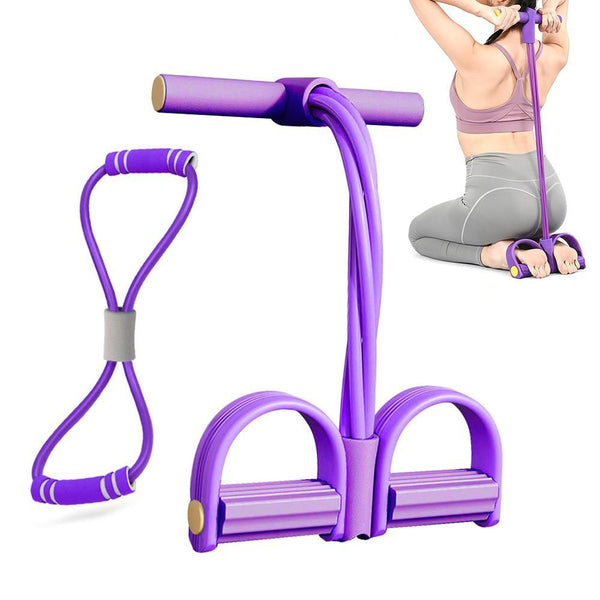 6 Tube Pedal Ankle Puller Fitness Exercise Rope with 8 Shape Resistance Band - Purple