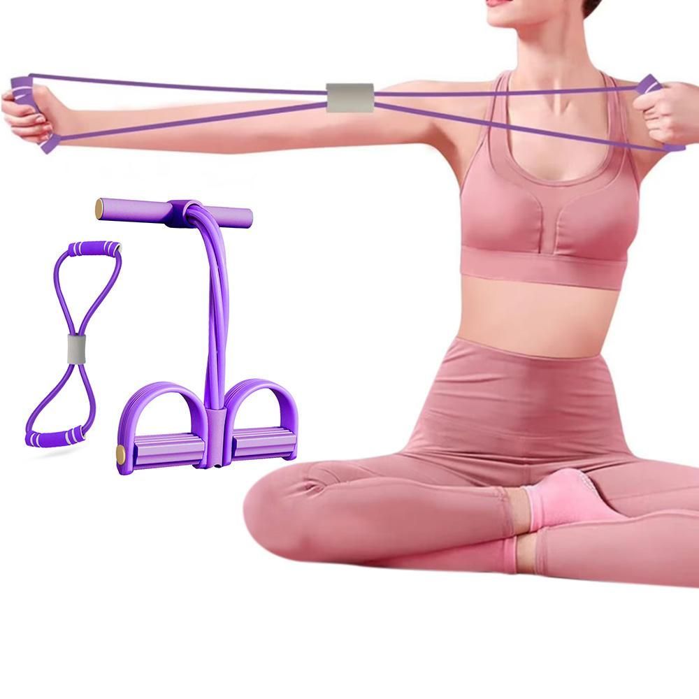 6 Tube Pedal Ankle Puller Fitness Exercise Rope with 8 Shape Resistance Band - Purple