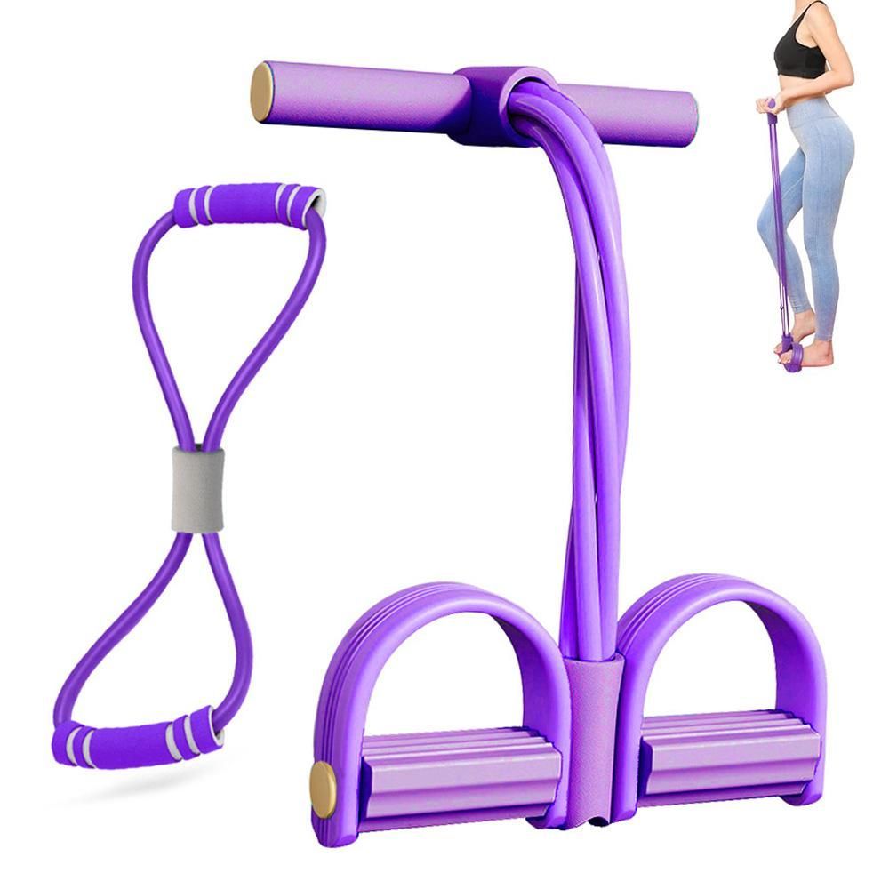 6 Tube Pedal Ankle Puller Fitness Exercise Rope with 8 Shape Resistance Band - Purple