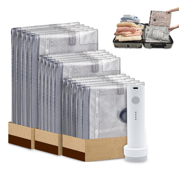 15Pcs Vacuum Bags for Travel with Rechargeable Air Pump Space Saver Compression Set