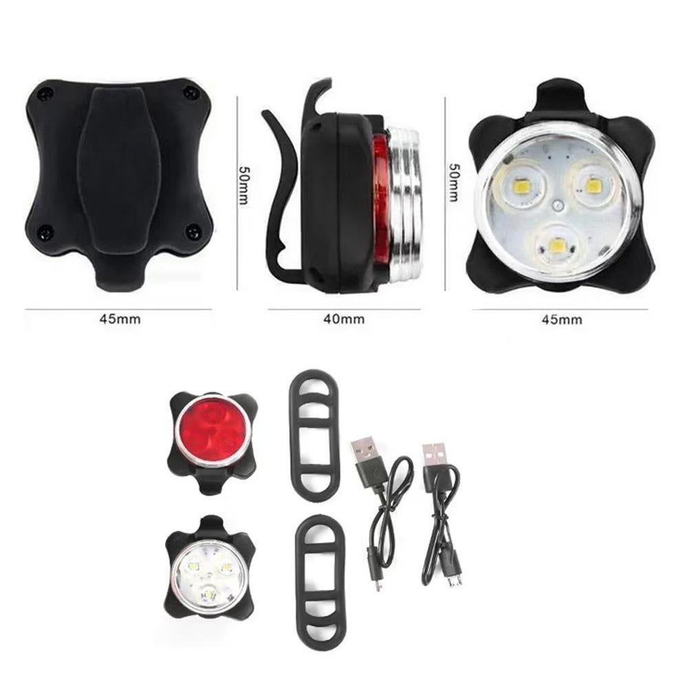 2Pcs Rechargeable Bicycle Lights Bright LED Headlight and Taillight