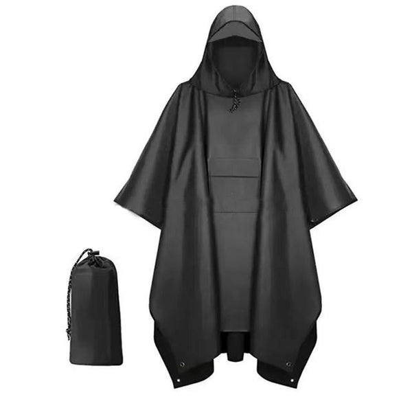 3 in 1 Portable Rain Poncho Waterproof Lightweight Emergency Raincoat with Pocket - Black