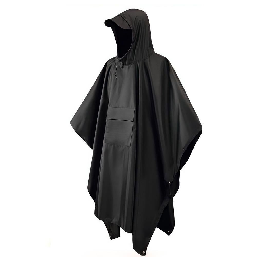 3 in 1 Portable Rain Poncho Waterproof Lightweight Emergency Raincoat with Pocket - Black