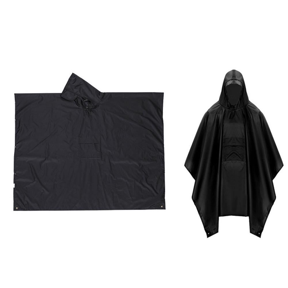 3 in 1 Portable Rain Poncho Waterproof Lightweight Emergency Raincoat with Pocket - Black