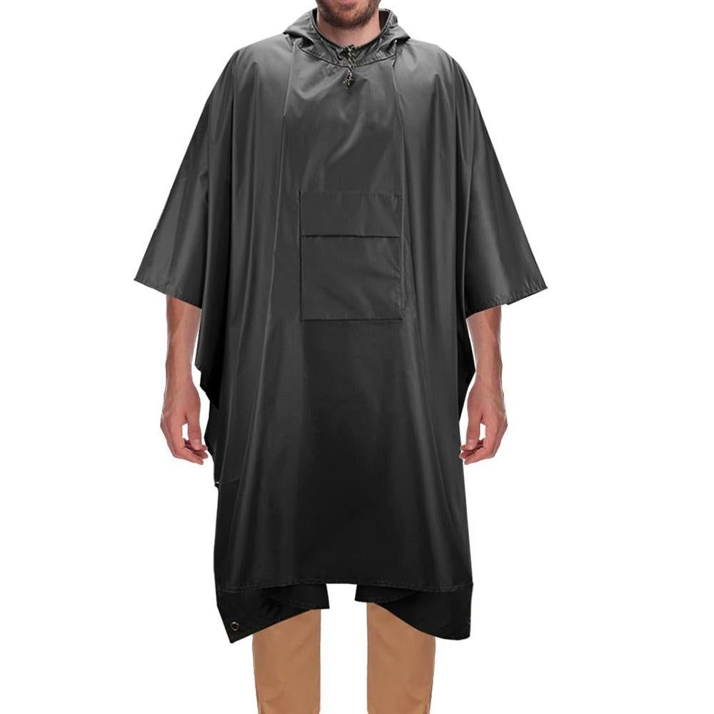 3 in 1 Portable Rain Poncho Waterproof Lightweight Emergency Raincoat with Pocket - Black