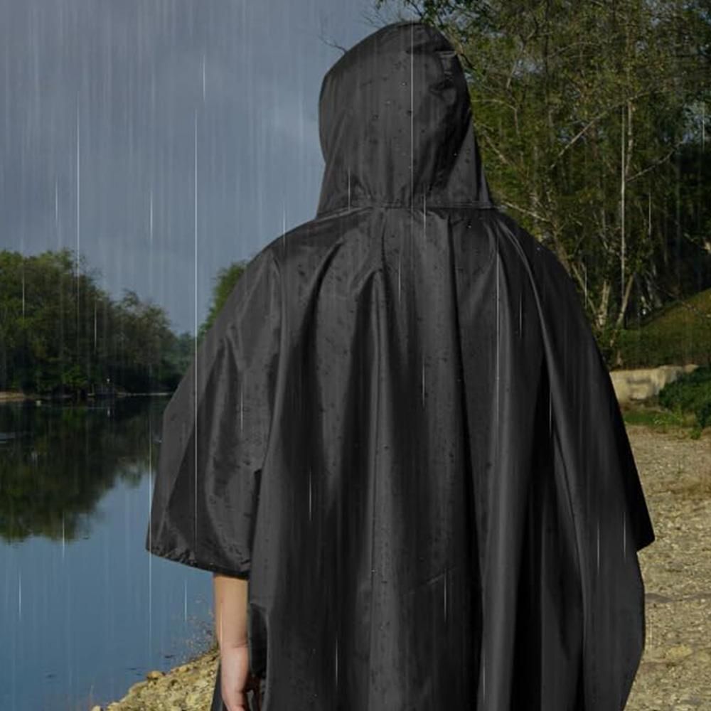 3 in 1 Portable Rain Poncho Waterproof Lightweight Emergency Raincoat with Pocket - Black