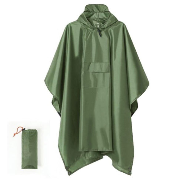 3 in 1 Portable Rain Poncho Waterproof Lightweight Emergency Raincoat with Pocket - Army Green