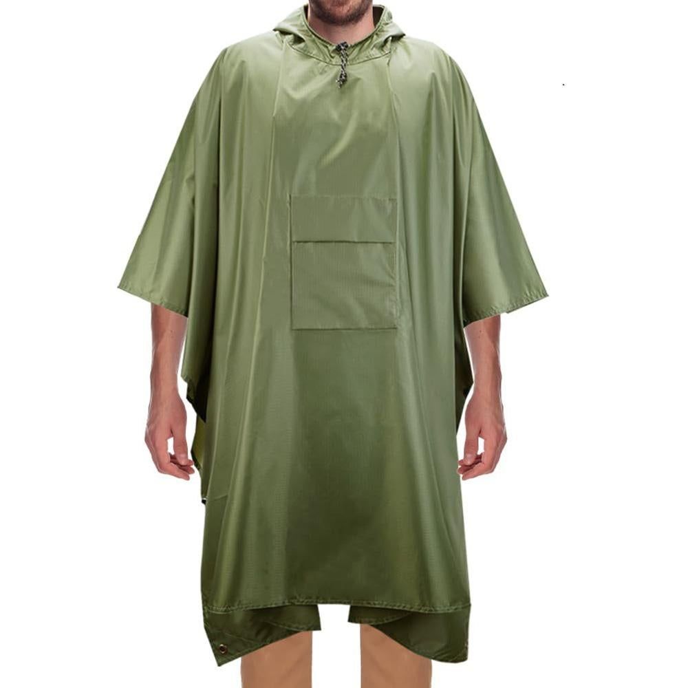 3 in 1 Portable Rain Poncho Waterproof Lightweight Emergency Raincoat with Pocket - Army Green