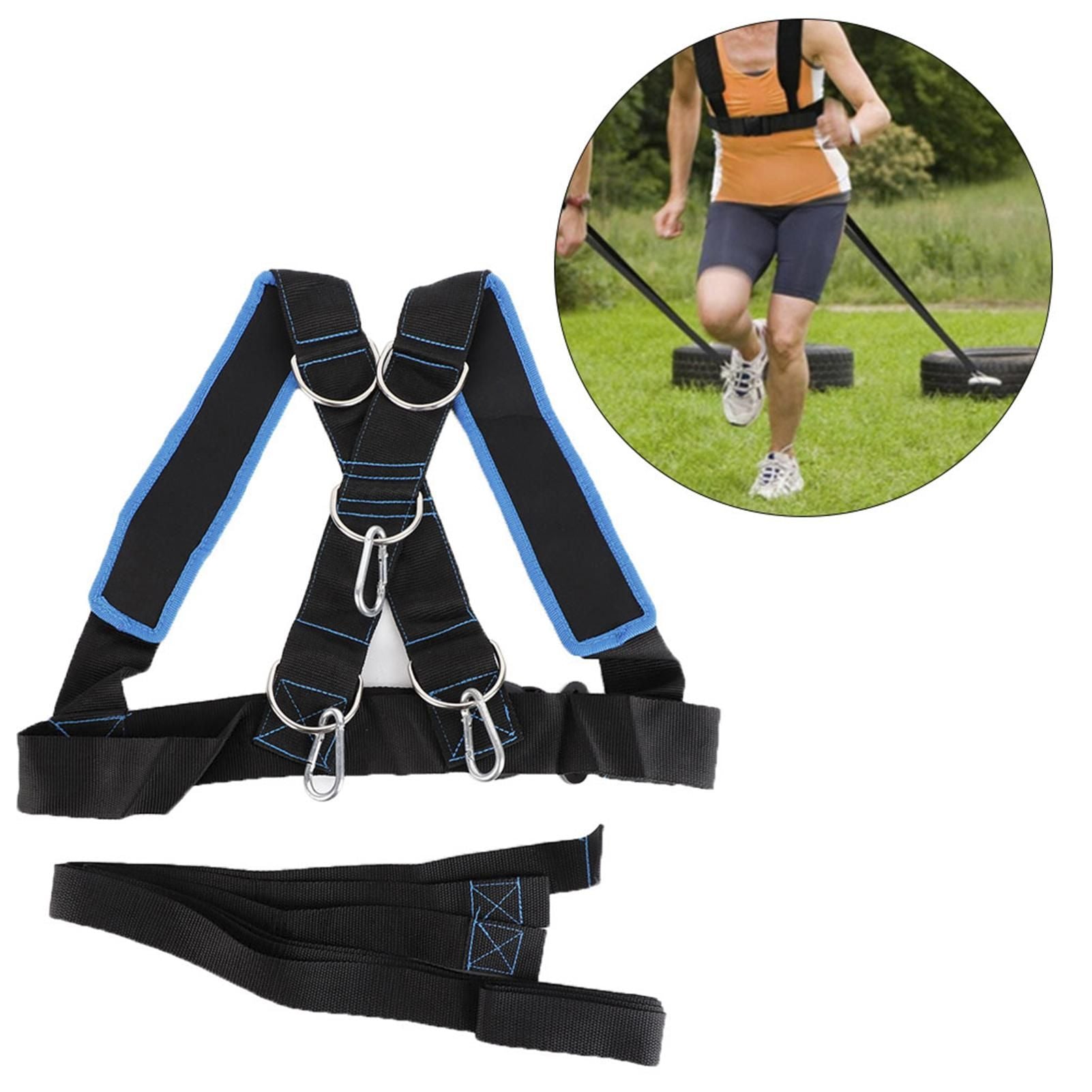 Speed Strength Training Sled Shoulder Harness Resistance Band Belt (Black + Blue)