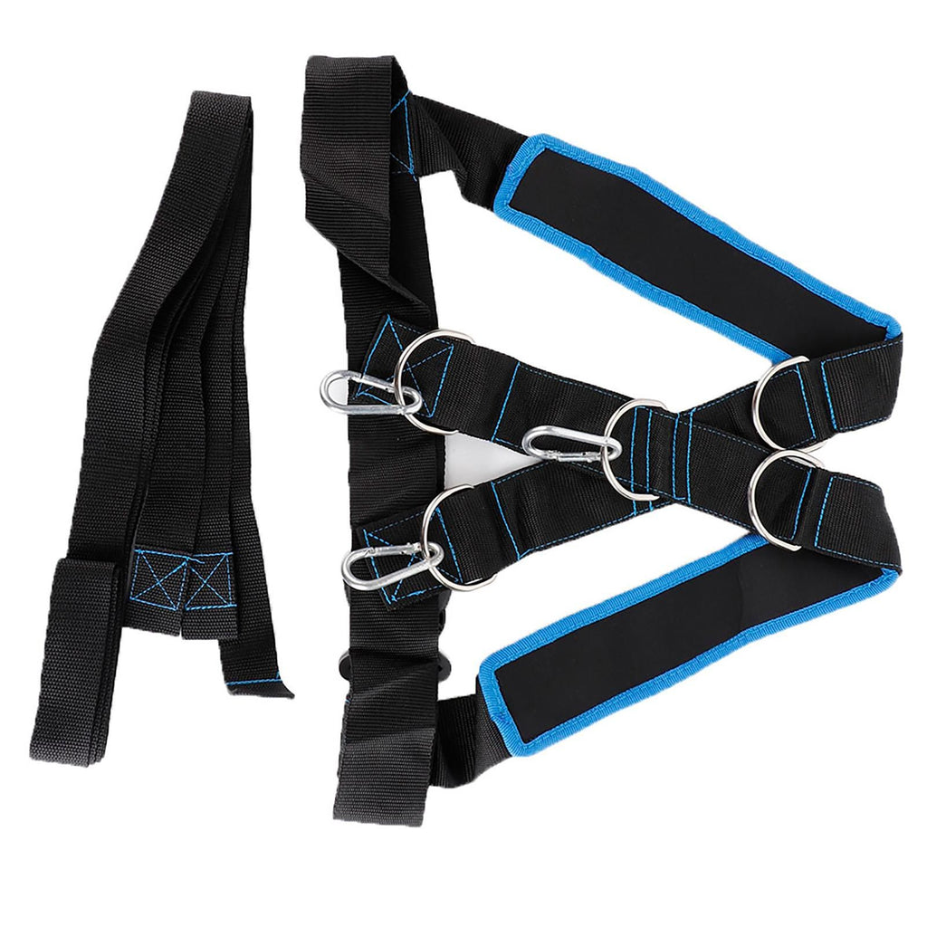 Speed Strength Training Sled Shoulder Harness Resistance Band Belt (Black + Blue)