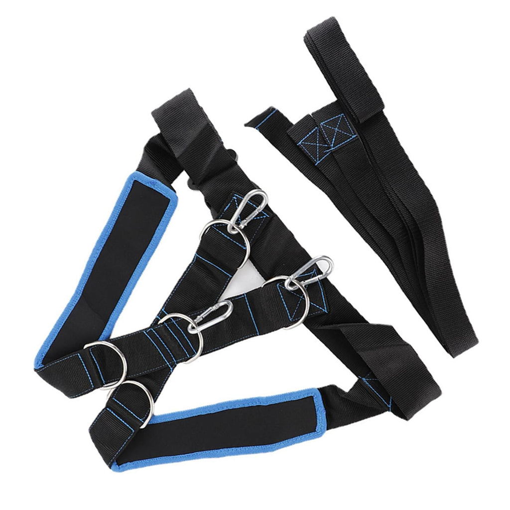 Speed Strength Training Sled Shoulder Harness Resistance Band Belt (Black + Blue)