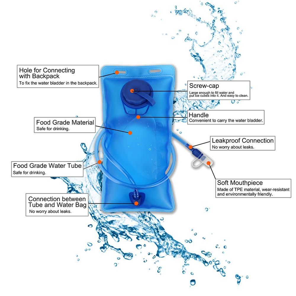 2 Liter Hydration Bladder Leak Proof Water Reservoir for Running Hiking Camping Cycling Climbing