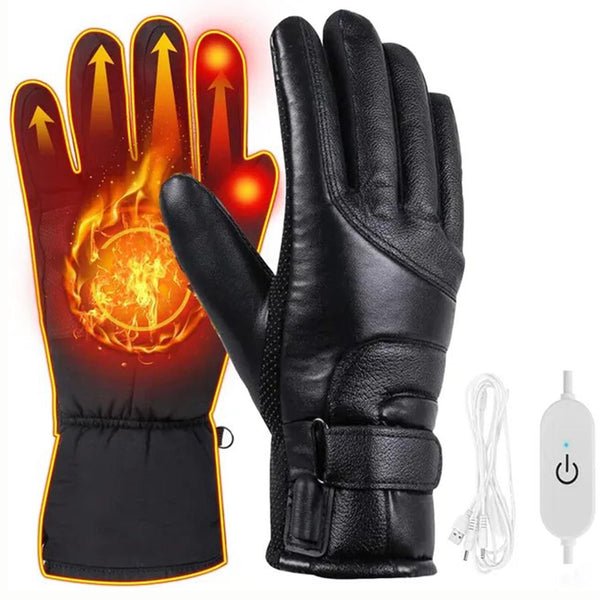 Black USB Rechargeable Heated Gloves with Waterproof Touchscreen Design