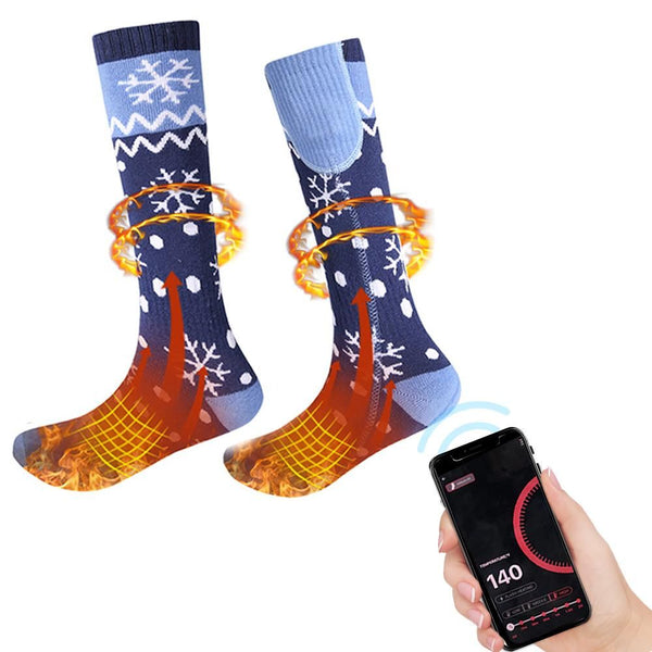 Blue Rechargeable Heated Socks with App Control for Winter Warmth