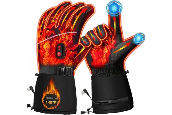 Black Electric Heated Touchscreen Gloves for Cold Winter Activities