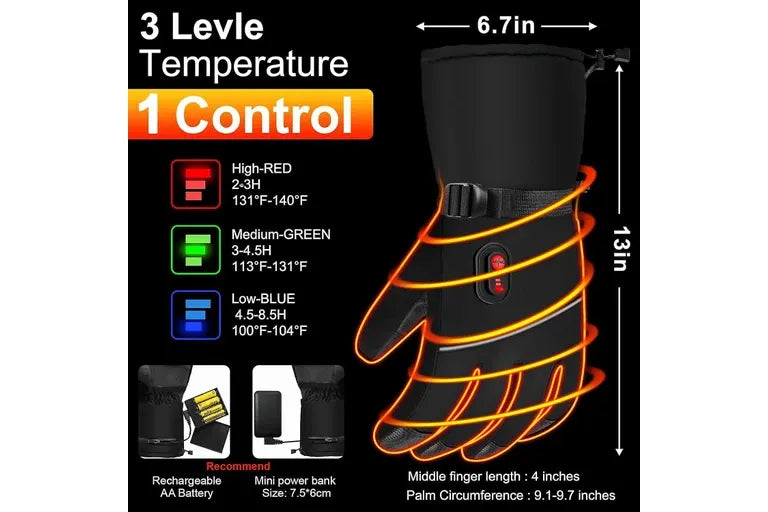 Heating Gloves Electric Men Women Winter Touch Screen Battery Powered (Black)