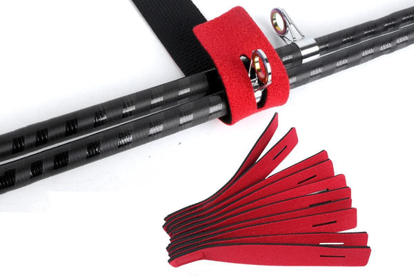 10Pcs Fishing Rod Straps Fishing Rod Clips for Casting Spinning Fly Rods - Red