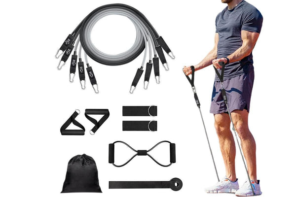11Pcs Resistance Band Set Yoga Pilates Abs Exercise Fitness Tube Workout Bands