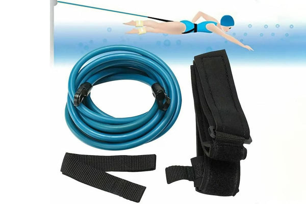 Swim Trainer Waist Belt with Swimming Resistance Tether Leash for Pool Training - Blue