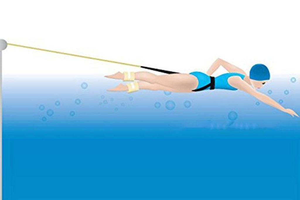 Swim Trainer Waist Belt with Swimming Resistance Tether Leash for Pool Training - Blue