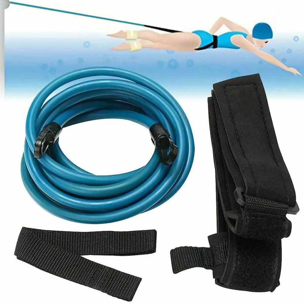 Swim Trainer Waist Belt with Swimming Resistance Tether Leash for Pool Training - Blue