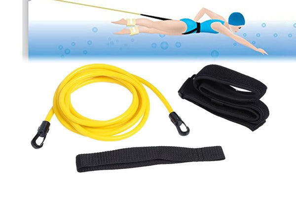 Swim Trainer Waist Belt with Swimming Resistance Tether Leash for Pool Training - Yellow