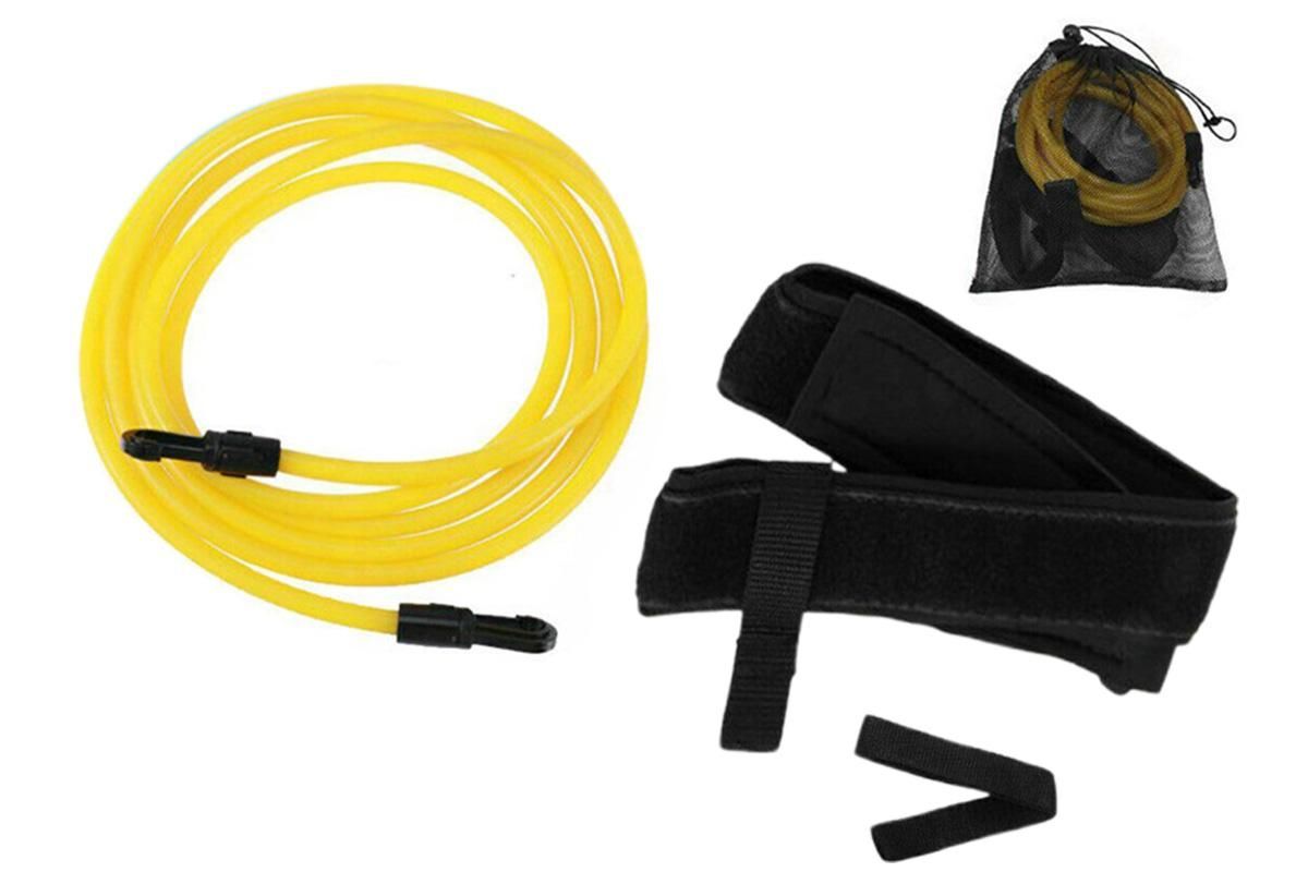 Swim Trainer Waist Belt with Swimming Resistance Tether Leash for Pool Training - Yellow