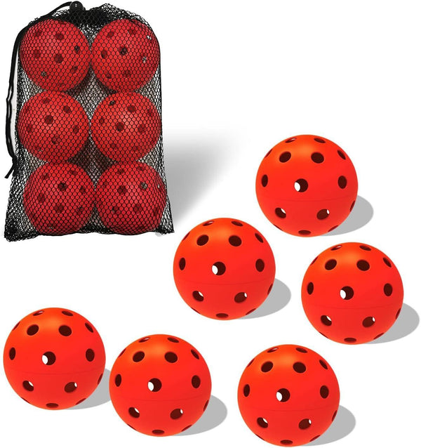 6 Pack Sports Outdoor Pickleballs 40 Holes with Bag - Red