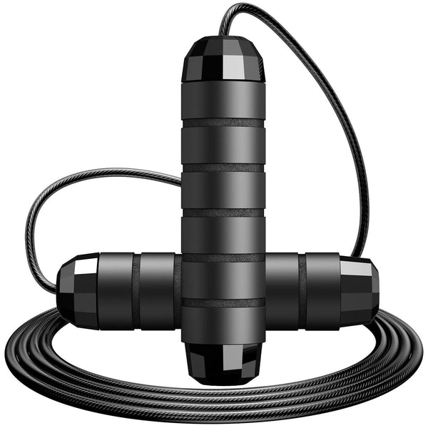 Adjustable Steel Jump Rope with Ball Bearings Foam Handles Tangle Free - Black