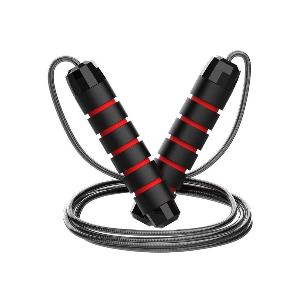 Adjustable Steel Jump Rope with Ball Bearings Foam Handles Tangle Free - Black