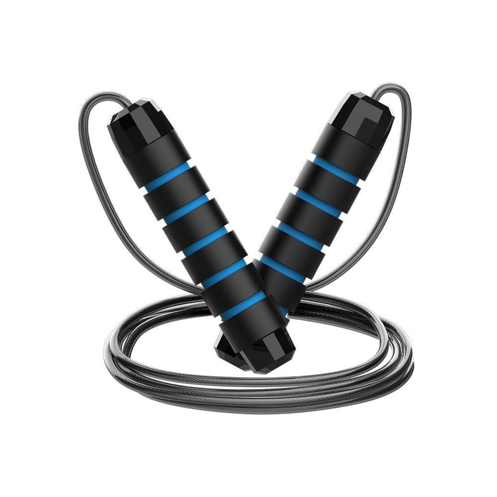 Adjustable Steel Jump Rope with Ball Bearings Foam Handles Tangle Free - Blue