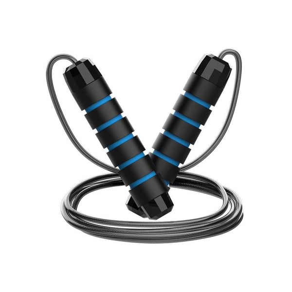 Adjustable Steel Jump Rope with Ball Bearings Foam Handles Tangle Free - Blue