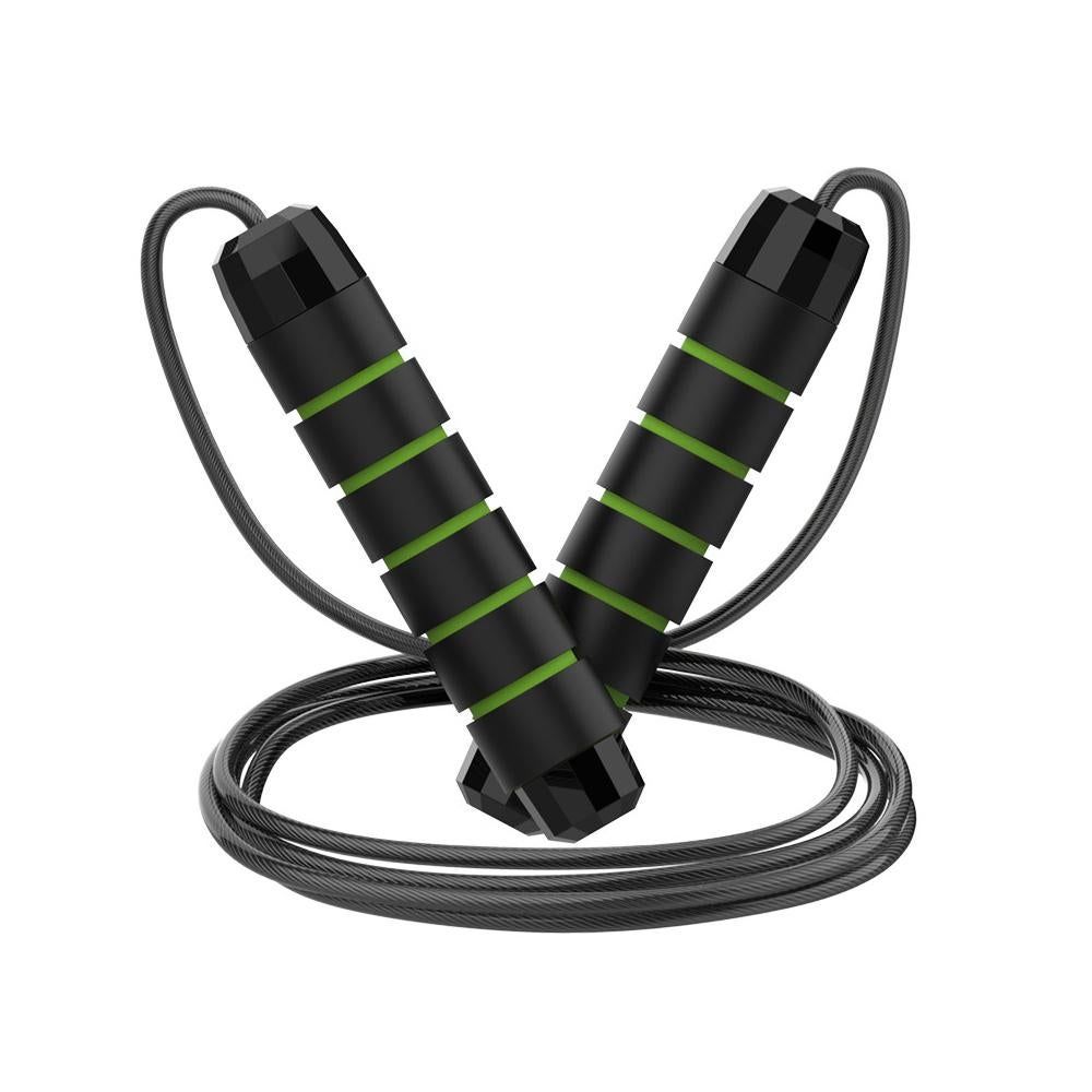 Adjustable Steel Jump Rope with Ball Bearings Foam Handles Tangle Free - Green