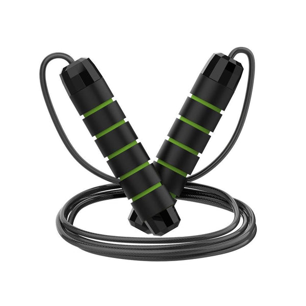 Adjustable Steel Jump Rope with Ball Bearings Foam Handles Tangle Free - Green