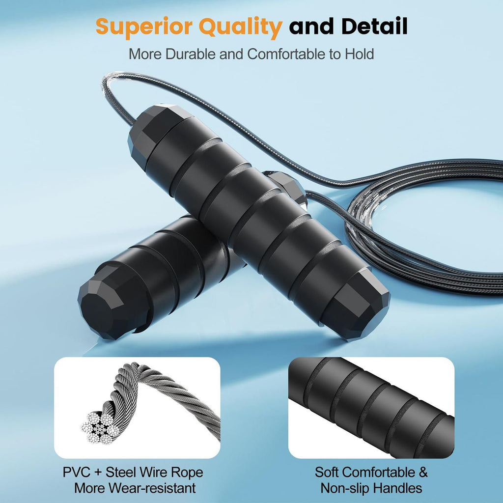 Adjustable Steel Jump Rope with Ball Bearings Foam Handles Tangle Free - Green