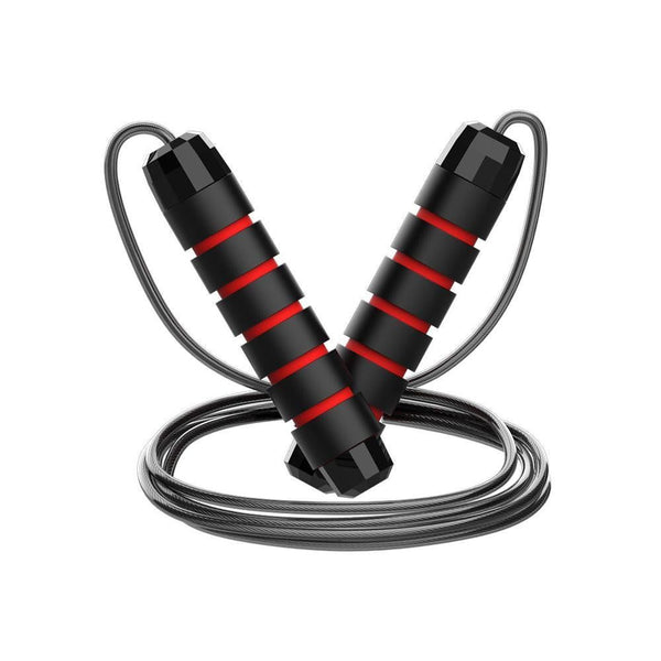 Adjustable Steel Jump Rope with Ball Bearings Foam Handles Tangle Free - Red