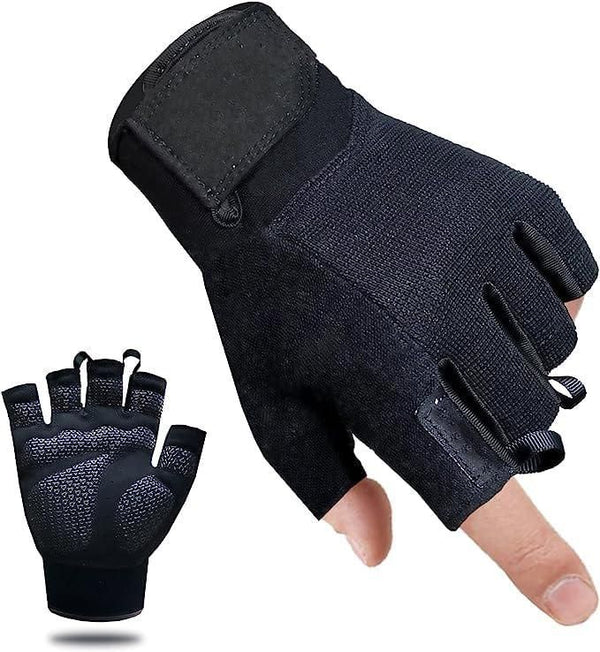 Fitness Gloves Half Finger Breathable Non Slip Weightlifting Training Workout Palm Support For Men And Women - Black M