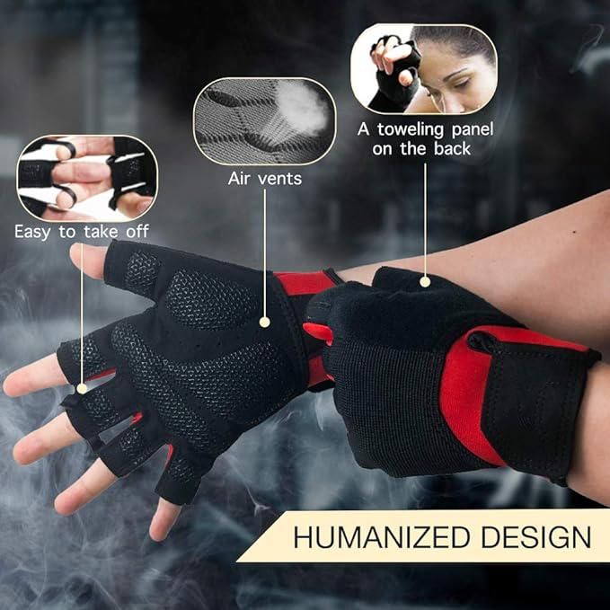 Fitness Gloves Half Finger Breathable Non Slip Weightlifting Training Workout Palm Support For Men And Women - Black L