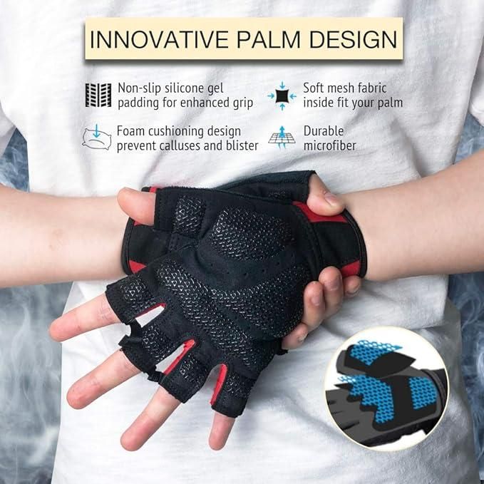 Fitness Gloves Half Finger Breathable Non Slip Weightlifting Training Workout Palm Support For Men And Women - Black L