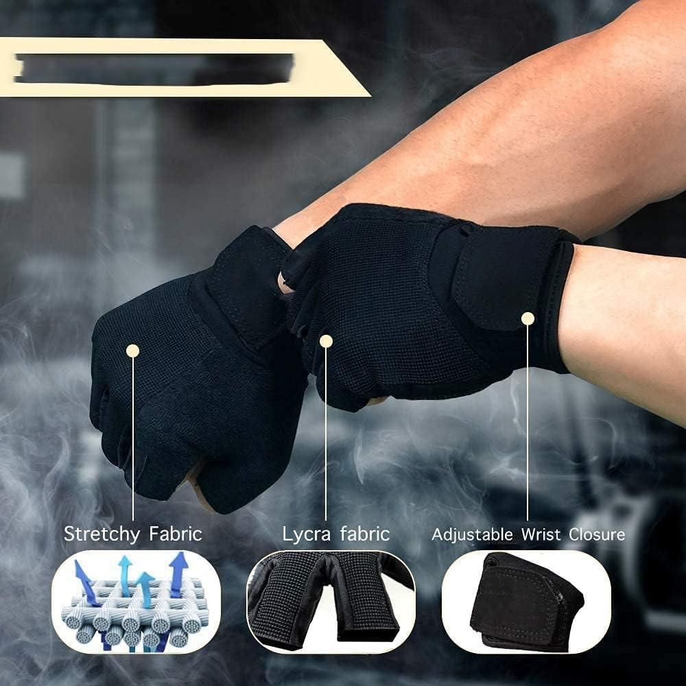 Fitness Gloves Half Finger Breathable Non Slip Weightlifting Training Workout Palm Support For Men And Women - Black XL